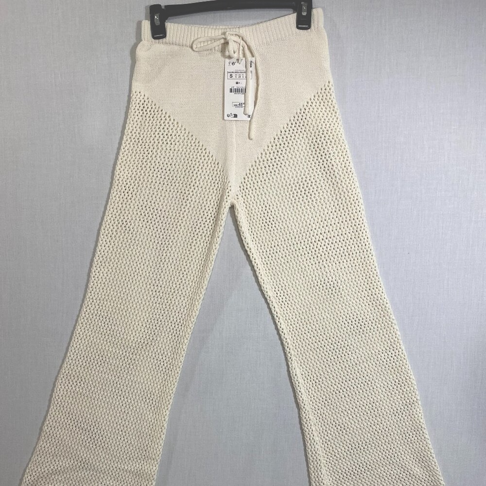 Zara Women's PERFORATED CHENILLE PANTS - Size Small - Ecru